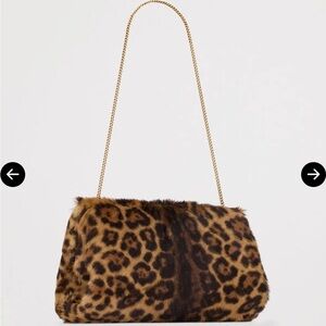 Saint Laurent Leopard Print Faux Fur Shoulder Bag and clutch